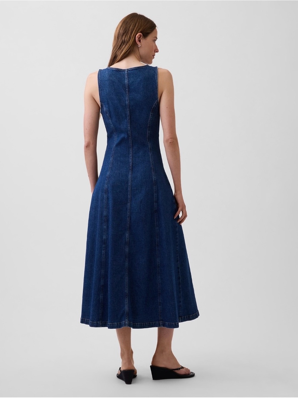 GAP Denim Seamed Zip-Front Midi Dress. Size M. - Picture 3 of 5